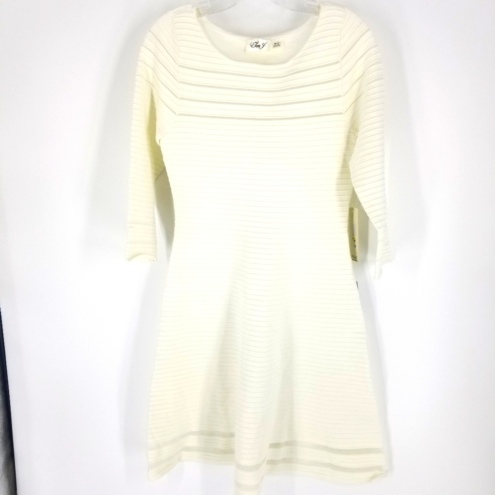 Eliza J Cream White Knit Sweater Dress Mesh Stripe